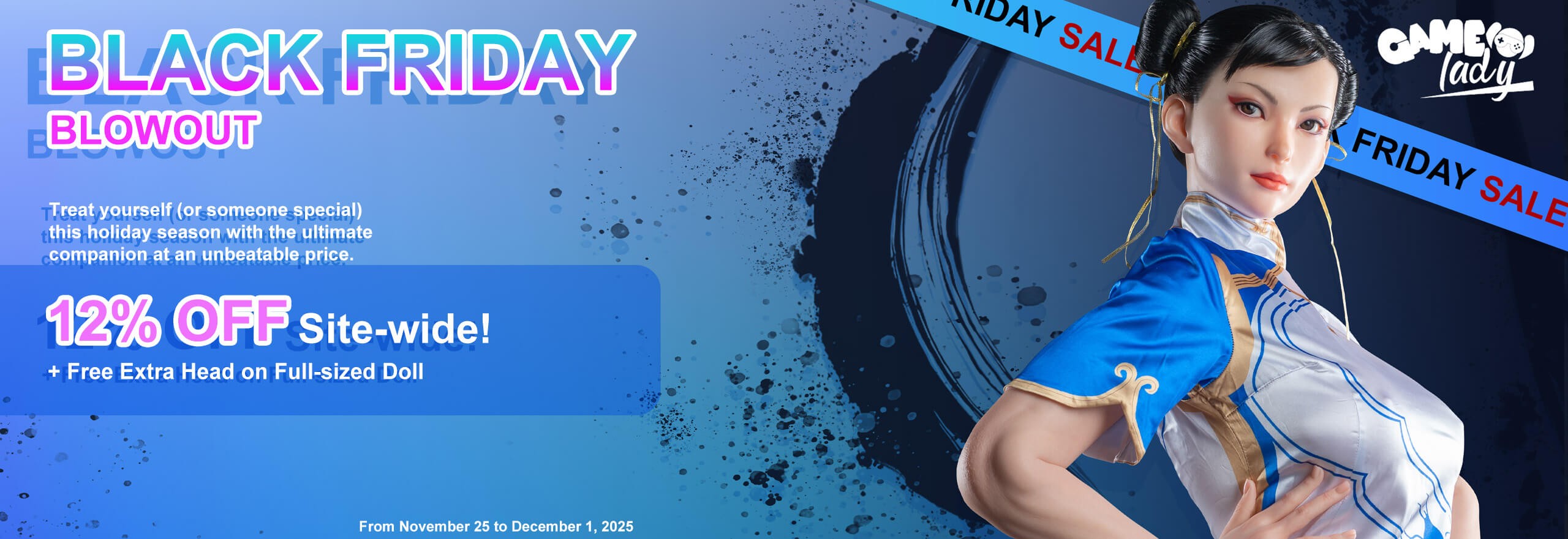 Gamelady Black Friday promotion (25 November to 1 December) 12% discount on all Gamelady Dolls