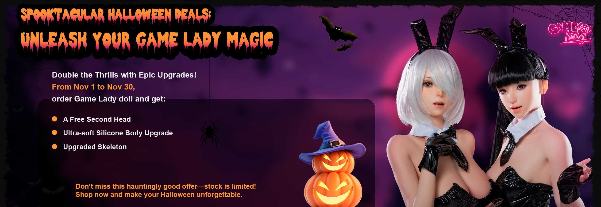 Gamelady November 2025 promotion Order a full size doll, customer will get a free second head, except 65cm and 100cm dolls.