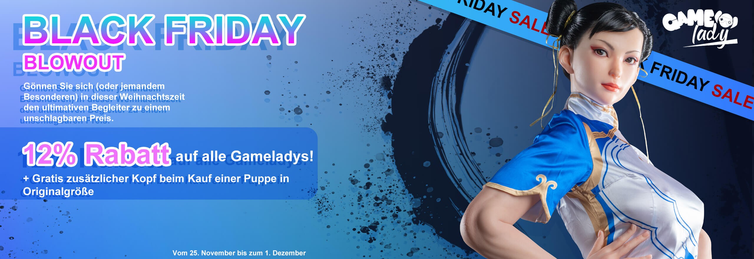 Gamelady Black Friday-Aktion (25. November bis 1. Dezember) Auf alle Gamelady Dolls 12 % Rabatt