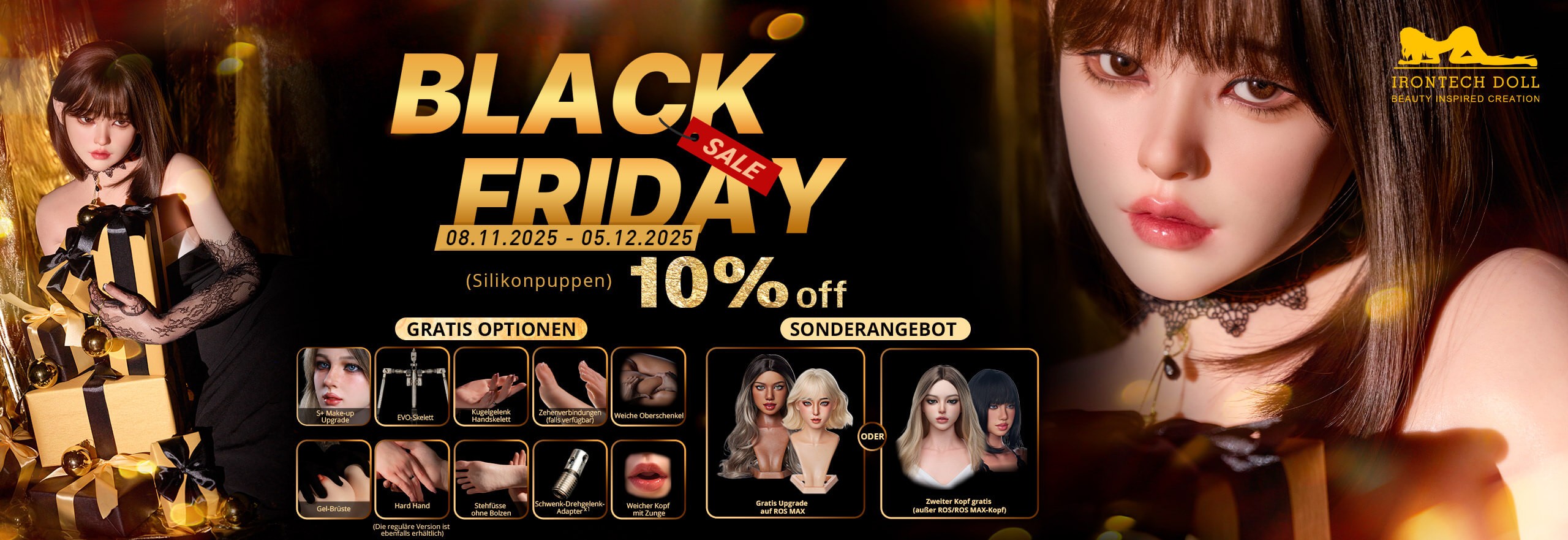Irontech Full Silikon Dolls & TPE & Hybrid Black Friday - Aktion Kostenlose Optionen vom Vom 08.11.2025 - 05.12.2025