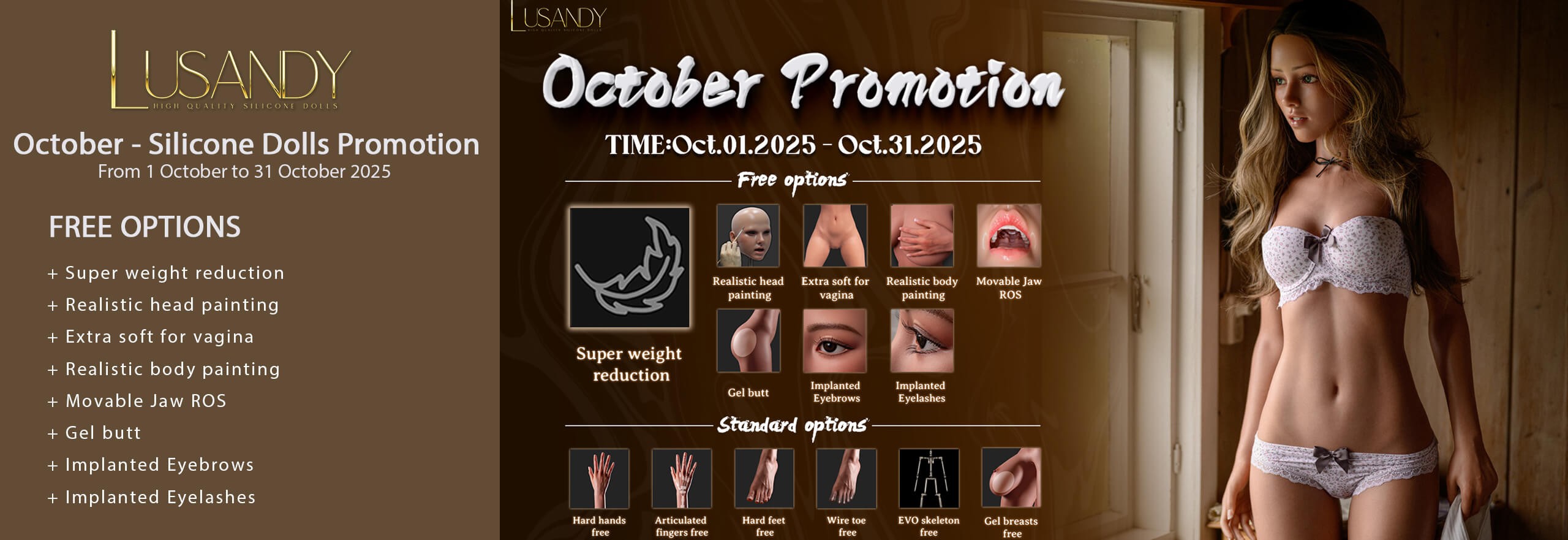 Lusandy October - Silicone Dolls Promotion. Free options. From 1 October to 31 October 2025  
