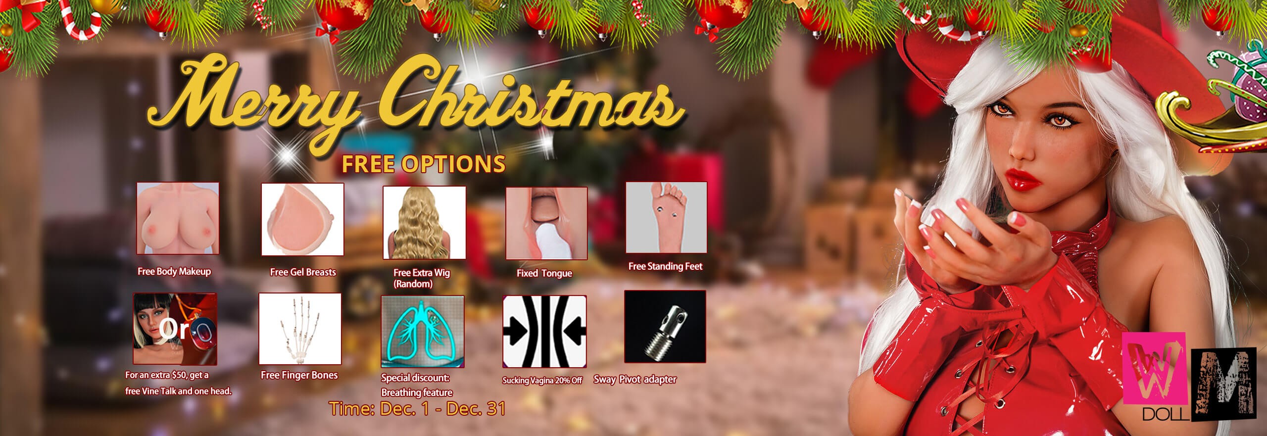WM DOLLS Christmas promotion: FREE OPTIONS! Only from 1 December 2025 to 31 December 2025.